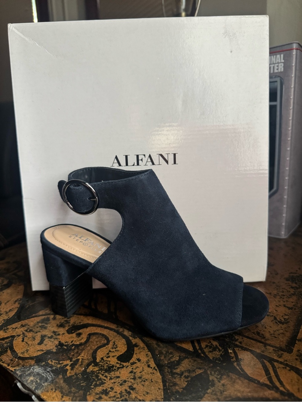 Alfani Navy Suede Open-Side Block Heel Mule